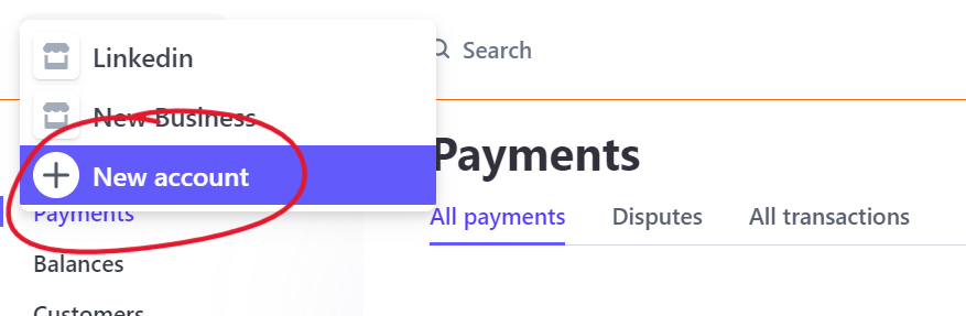 Stripe Add New Account from dashboard, circled.png